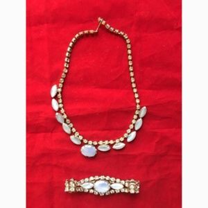 Vintage Silver Blue opal Necklace Bracelet Set